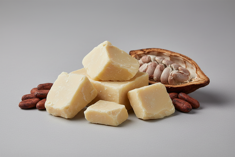 do not show it in a labeled packaging, no labels, still show the actual cocoa and pieces of the actual butter