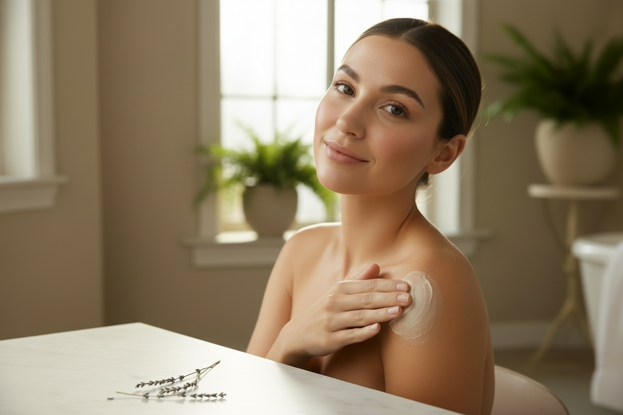 I needs to bemore realistic and dont show a bottle of tallow just her rubbing it on her shoulder. 